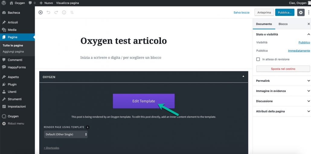 Oxygen Page builder creare una pagina